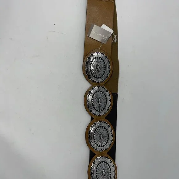 Chicos 3 Brown Genuine Leather Concho Belt Stretch Women's Western - Picture 3 of 7